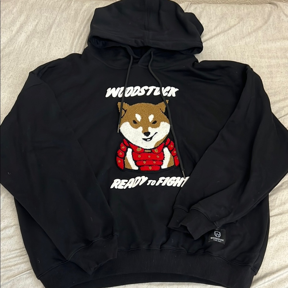 Oversized Black Hoodie with Dog Graphic